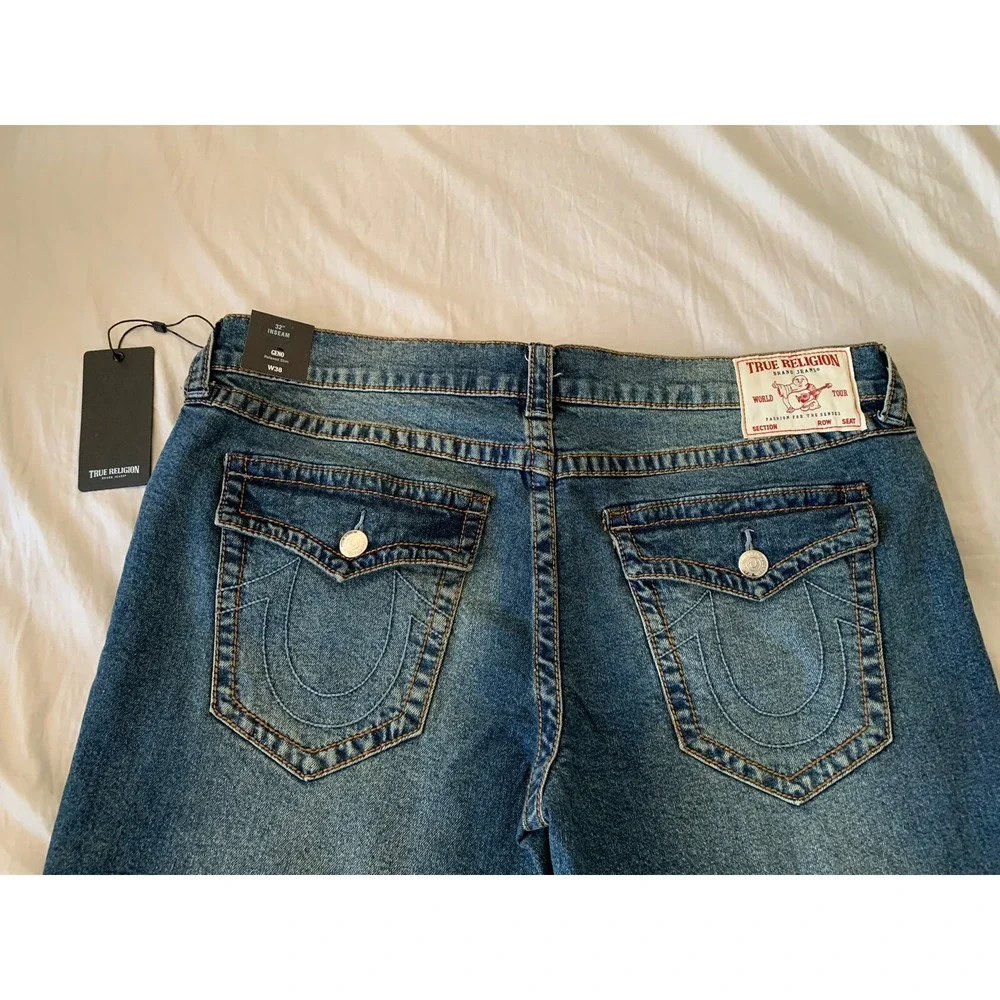 NWT TRUE RELIGION Sz 38 X 32 Geno BIG T SLIM W/FLAP STRETCH DENIM JEANS
